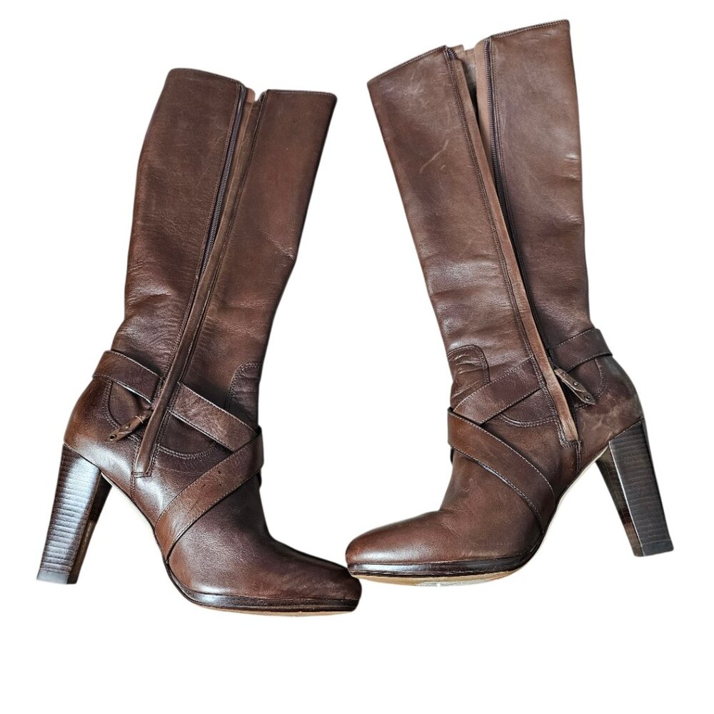 Cole Haan Courtney Air Tall Platform Leather Heel Riding Brown Knee Boot - Picture 8 of 15